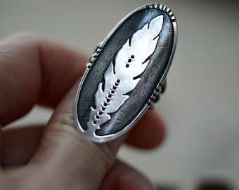 Feather ring, silver ring, sterling silver feather ring, saddle ring , feather jewelry, boho ring, made to order