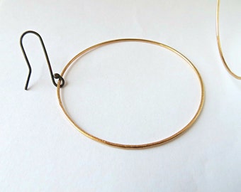 Modern gold hoops, large 2 inch, thin and lightweight 14k gold filled earrings