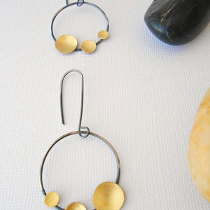 Oxidized silver earrings, unique hoop earrings, circle earrings image 3