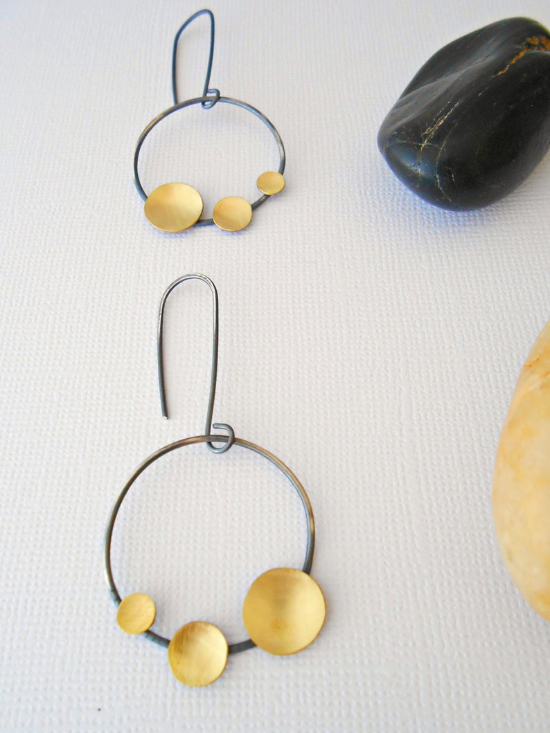 Oxidized silver earrings, unique hoop earrings, circle earrings image 3