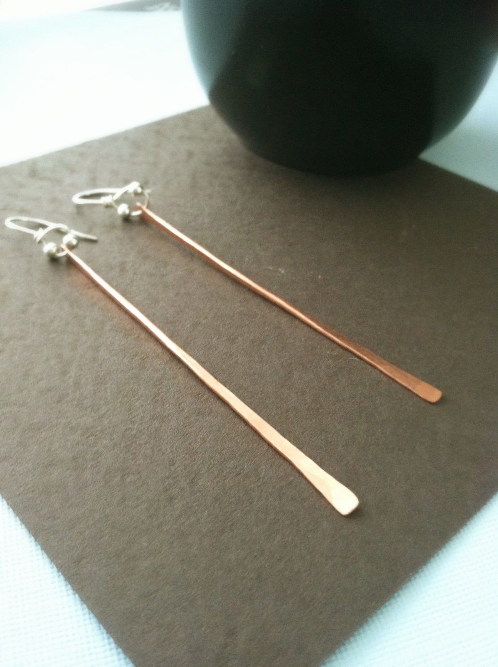 Hammered Copper Bar Earrings Copper Earrings Long Earrings Etsy UK