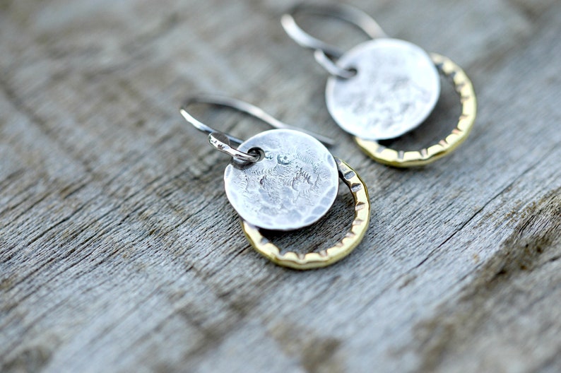 Handmade sterling silver earrings, small sterling dangle earrings, gift for her, moon earrings, solar eclipse jewelry, petite earrings image 1