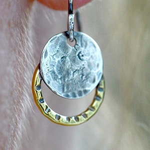 Handmade sterling silver earrings, small sterling dangle earrings, gift for her, moon earrings, solar eclipse jewelry, petite earrings image 4