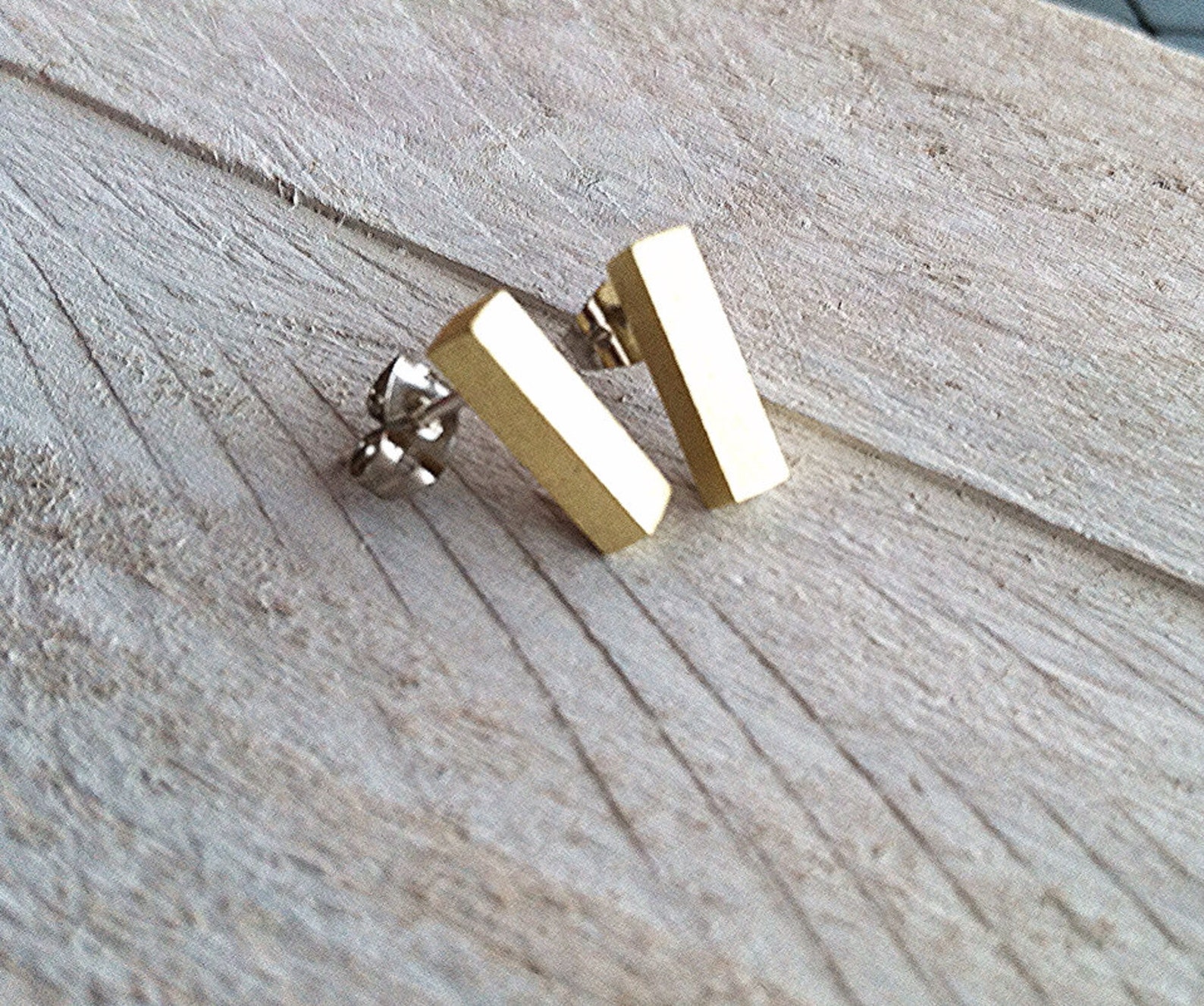 Simple Brass Bar Earrings Gold Bar Brass Posts Brass and Etsy