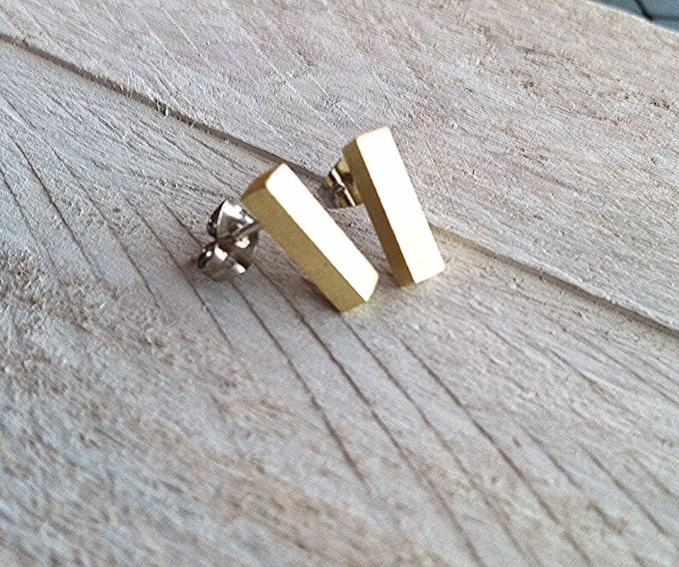 Simple Brass Bar Earrings Gold Bar Brass Posts Brass and Etsy