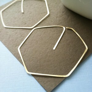 Gold Hoop Earrings, Hexagon Hoops, gold earrings, gold hoops image 2