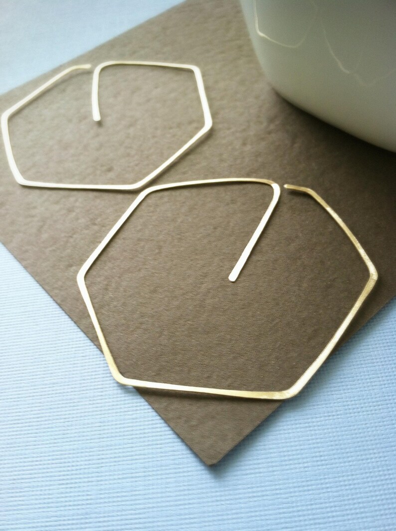 Gold Hoop Earrings, Hexagon Hoops, gold earrings, gold hoops image 2