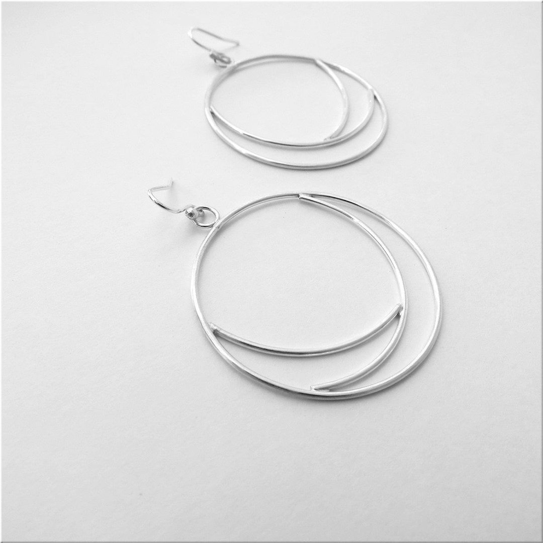 Silver Hoop Earrings, big Wave Earrings, Sterling Silver Hoops
