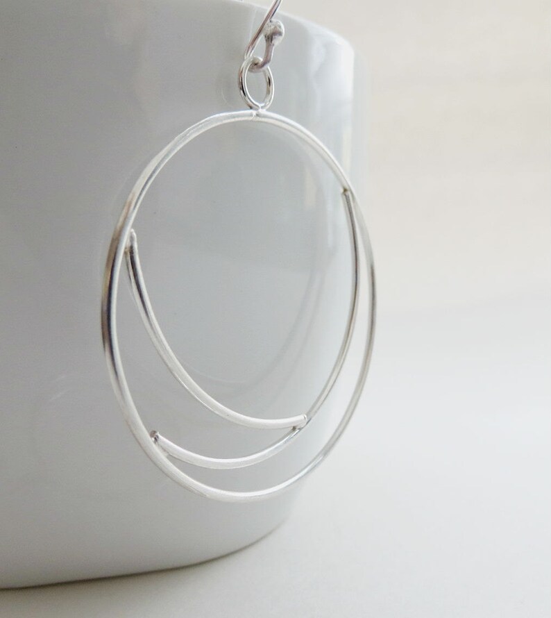 Silver hoop earrings, Big Wave earrings, sterling silver hoops, handmade hoops image 5