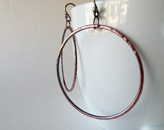 Hammered copper hoops, copper earrings, hoop earrings, copper jewelry, hammered metal
