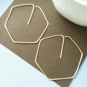 Gold Hoop Earrings, Hexagon Hoops, gold earrings, gold hoops image 4