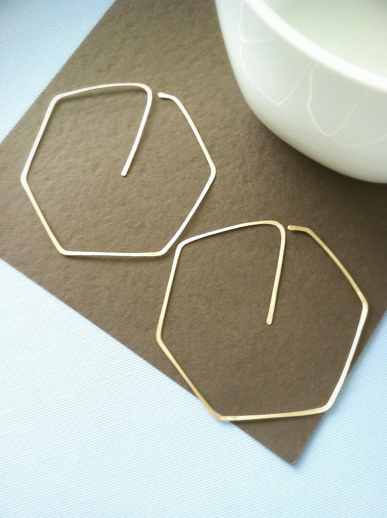 Gold Hoop Earrings, Hexagon Hoops, gold earrings, gold hoops image 4