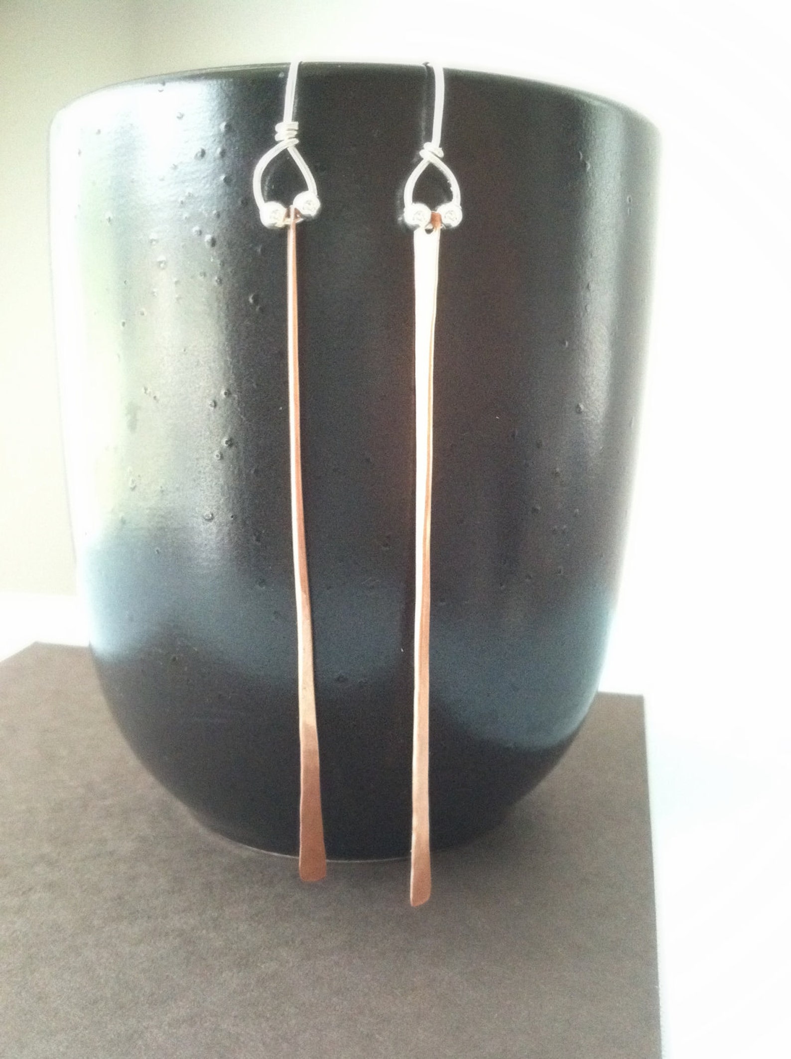 Hammered Copper Bar Earrings Copper Earrings Long Earrings Etsy UK