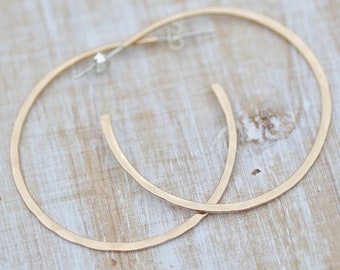 Large hammered gold hoop earrings / 2 inch hoops /  14k gold filled wire hoops / gold jewelry / minimalist / birthday gift for her