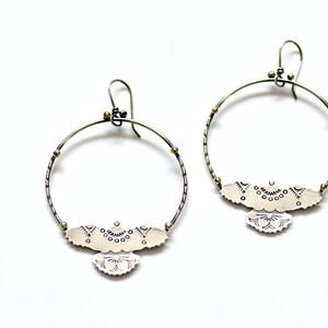 Copper hoop earrings featuring southwestern stamped hawks, nature inspired jewelry, handmade earrings image 5