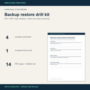 Backup Restore Drill Kit: RTO and RPO Worksheets, Editable Templates and Worked Example