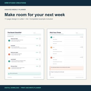 Weekly Reset Planner Printable: Undated ADHD-Friendly Planning Pages, Letter and A4 PDF