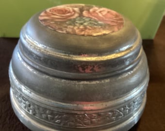 Vintage Large Tin Powder Puff Music Box