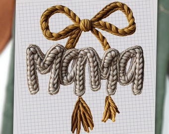 Faux Crochet Mama Coquette Bow DTF Transfer, Mother's Day Dtf, Mama Latch Hook Yarn Faux Style, Gift For Mama