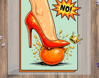 Funny Orange Squeeze DTF Transfer, High Heel Humor Ready To Press Design, Cute Cartoon Fruit Graphic, Trendy T-Shirt Heat Transfer Print