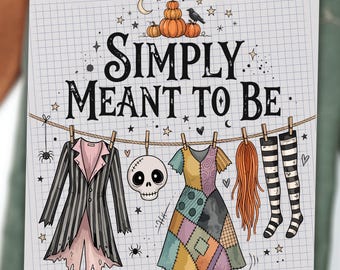 Simply Meant To Be DTF Transfer, Spooky Season Couple Heat Transfer Ready To Press, Halloween Clothesline DIY Shirt Decal