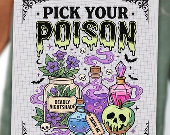 Pick Your Poison DTF Transfer, Witchy Halloween Potion Bottle Heat Transfer Ready To Press, Spooky Gothic Apothecary DIY Shirt Decal