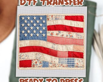 USA Flag DTF Transfer, Patriotic Vintage Patchwork Style Design, Fourth of July Shirt Transfer, USA Flag Retro Graphic, Independence Day