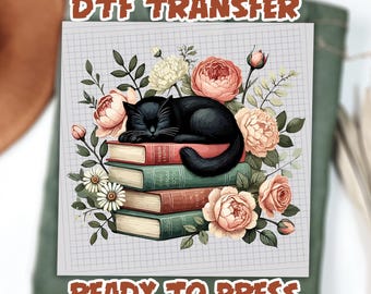 Cat Book DTF transfers, Books and Cats DTF transfers, Reading Dtf, Cat Lover Dtf,Gift for Cat Lover, Gift for Book Lovers, Book, Bookish Dtf