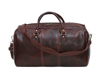 Handmade Leather Weekender Bag: Genuine Tuscan Leather Duffel