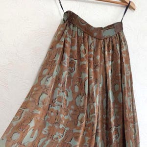 Vintage bruin en groen abstract gedrukte Palazzo-broek maat 40