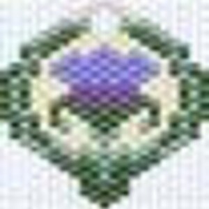 Puede incluir: Una flor de cardo púrpura con hojas verdes en un marco cuadrado.