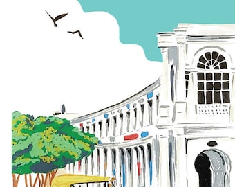 Connaught Place, New Delhi, India - Inktober 2019 Travel series, posca markers - art print