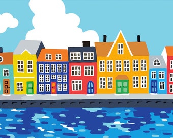 Copenhagen, Nyhavn, Denmark - Inktober 2019 Travel series, posca markers - art print