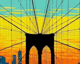 Brooklyn Bridge, New York, NY - Inktober 2019 Travel series, posca markers - art print