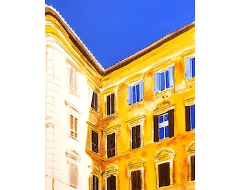 Rome yellow architecture - light/shadow - art print, gouache, from Gouachetober 2021 series