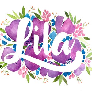Custom name or word, Watercolor painting, Nursery art, Baby shower gift, Personalized baby name - art print, wall art