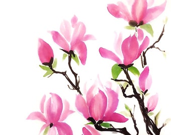 Sumi-e magnolia painting - art print