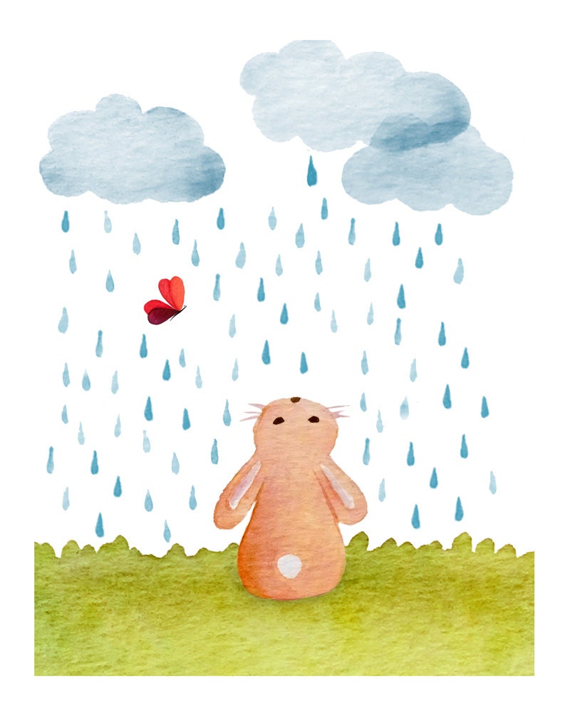 Bunny in the rain 8x10 print Etsy