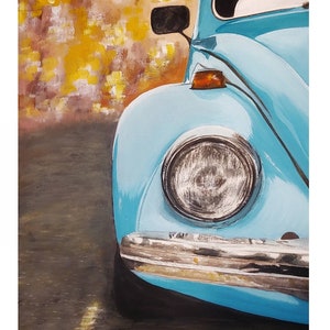 Volkswagen Beetle, bug, blue, cars, classic: gouache, wall art - art print