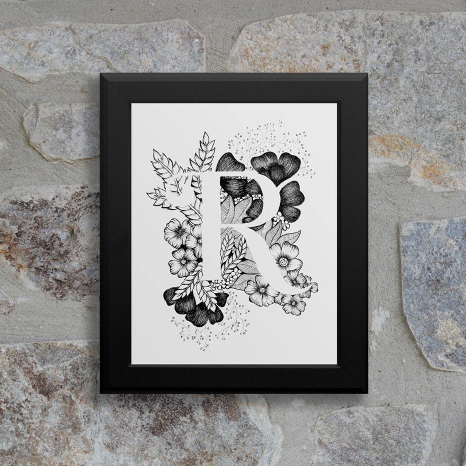Letter R Print - Alphabet, Calligraphy, Typography, Monogram, Flowers ...