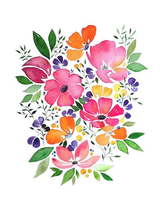 Whimsical Flowers Watercolour Painting Pink And Orange Art Etsy Whimsical Flowers Watercolour Painting Pink And Orange Art Etsy