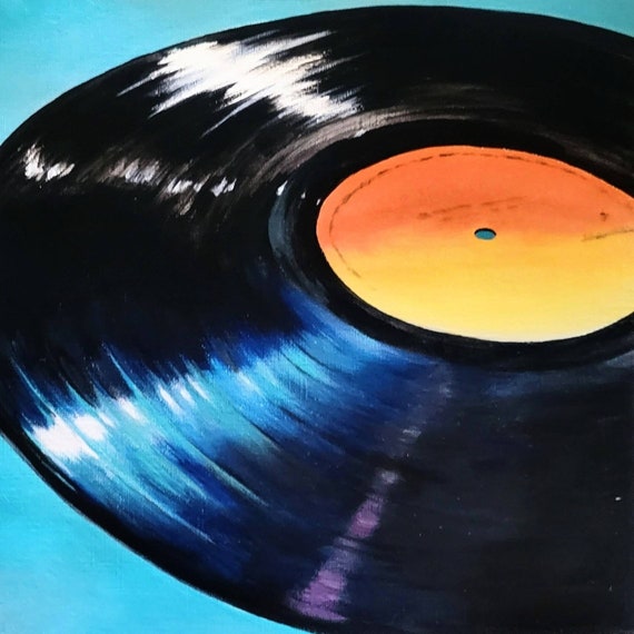Disque, vinyle rétro, années 80, peinture acrylique originale, 8x8