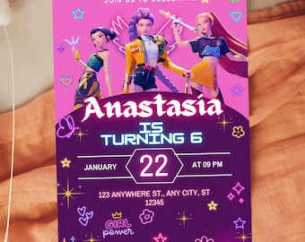 Bearbeitbare Kpop Dämonenjäger Geburtstagseinladung, Dämonenjäger Party einladen, Kpop Geburtstag einladen, Kpop Einladungen DIGITAL DOWNLOAD