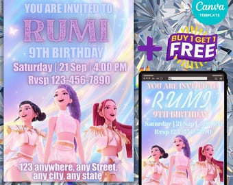 K-Pop Dämonenjäger-Geburtstagseinladung, bearbeitbare Canva-Vorlage, Anime Party einladen, digitaler Download druckbar, Kpop Anime einladen,