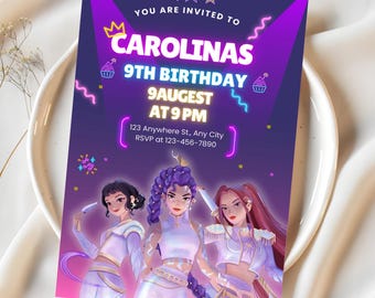 KPOP Demon Hunters Invitation EDITABLE K Pop Birthday Invitation KPOP Demon Hunters Birthday invitation K-Pop Demon Hunters Party downloads