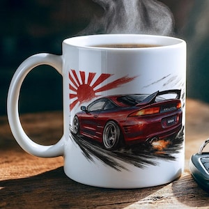 Mitsubishi Eclipse GSX 2G JDM-mugg – Japansk Sumi-e-bilkonst • Unik grafik fram/bak