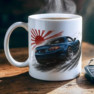 Mazda MX-5 NC Miata JDM Mug – Japanese Sumi-e Car Art • Unique Front/Back Graphic