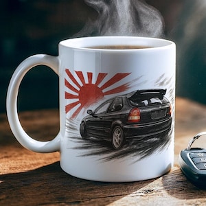 Honda Civic EK9 Type-R JDM Mug – Japanese Sumi-e Car Art • Unique Front/Back Graphic