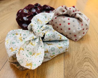 Christmas Fabric Gift Bag – Reusable Gift Bag – Christmas Patterns – Snap Closure – Zero Waste Packaging – Handmade