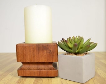 Midcentury Modern Kalmar Designs Teak Wood Candle Holder